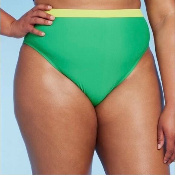 Wild Fable Bikini Bottom Womens 3X Green High Waist Cheeky Medium Coverage Bold - Picture 1 of 6